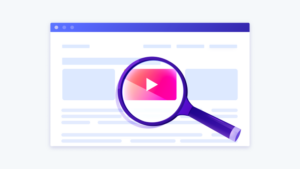 video seo marketing graphic with magnifying glass and video search result