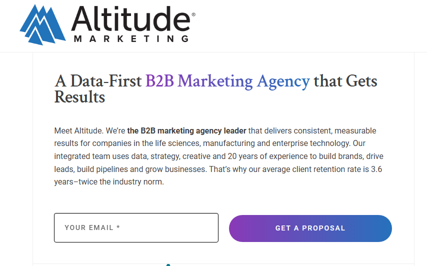 Altitude B2B marketing agency homepage