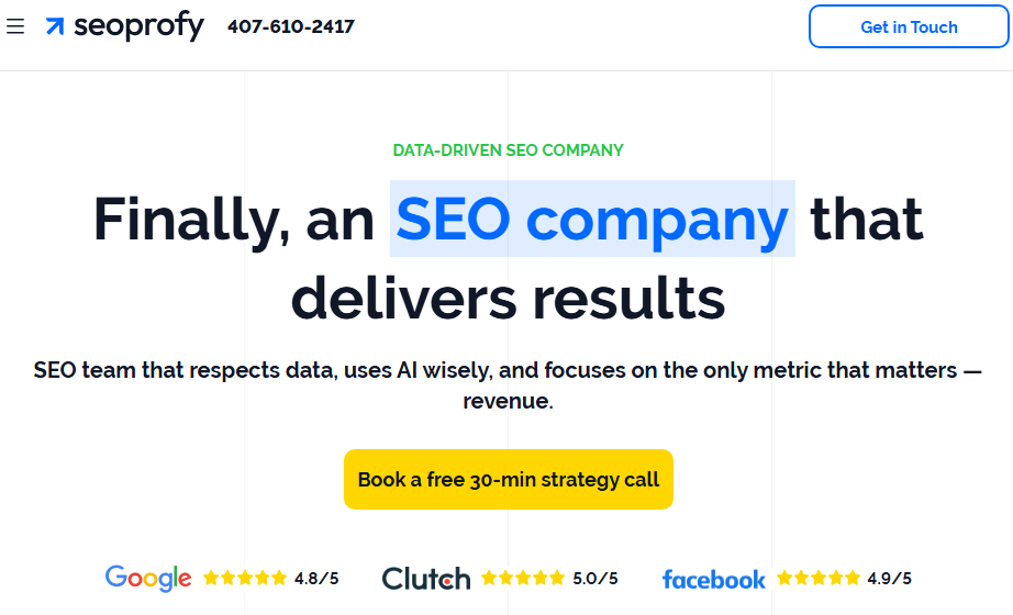 Seoprofy B2B SEO agency homepage