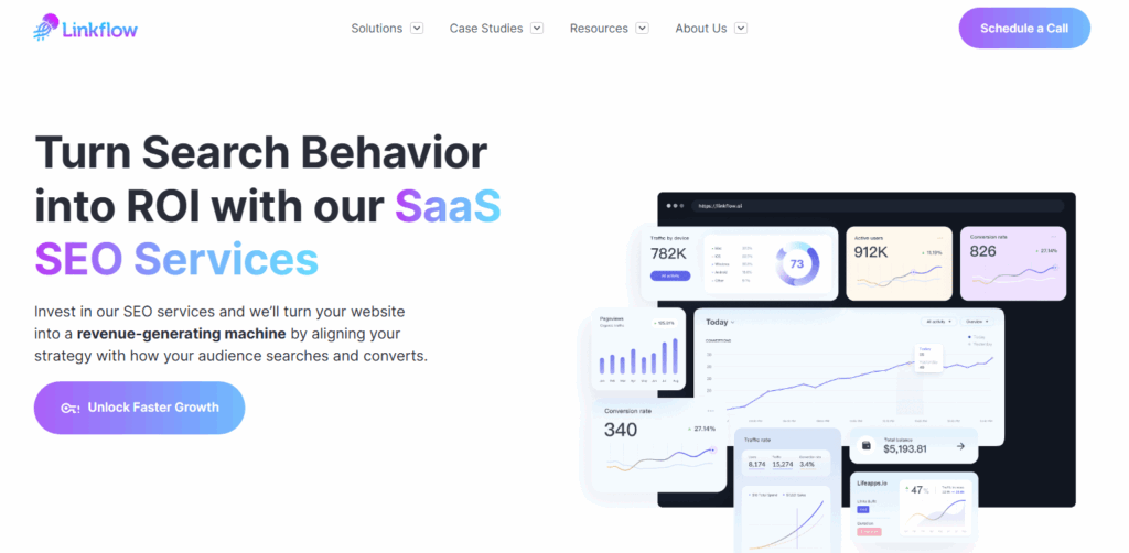 Linkflow SaaS link building agency website page
