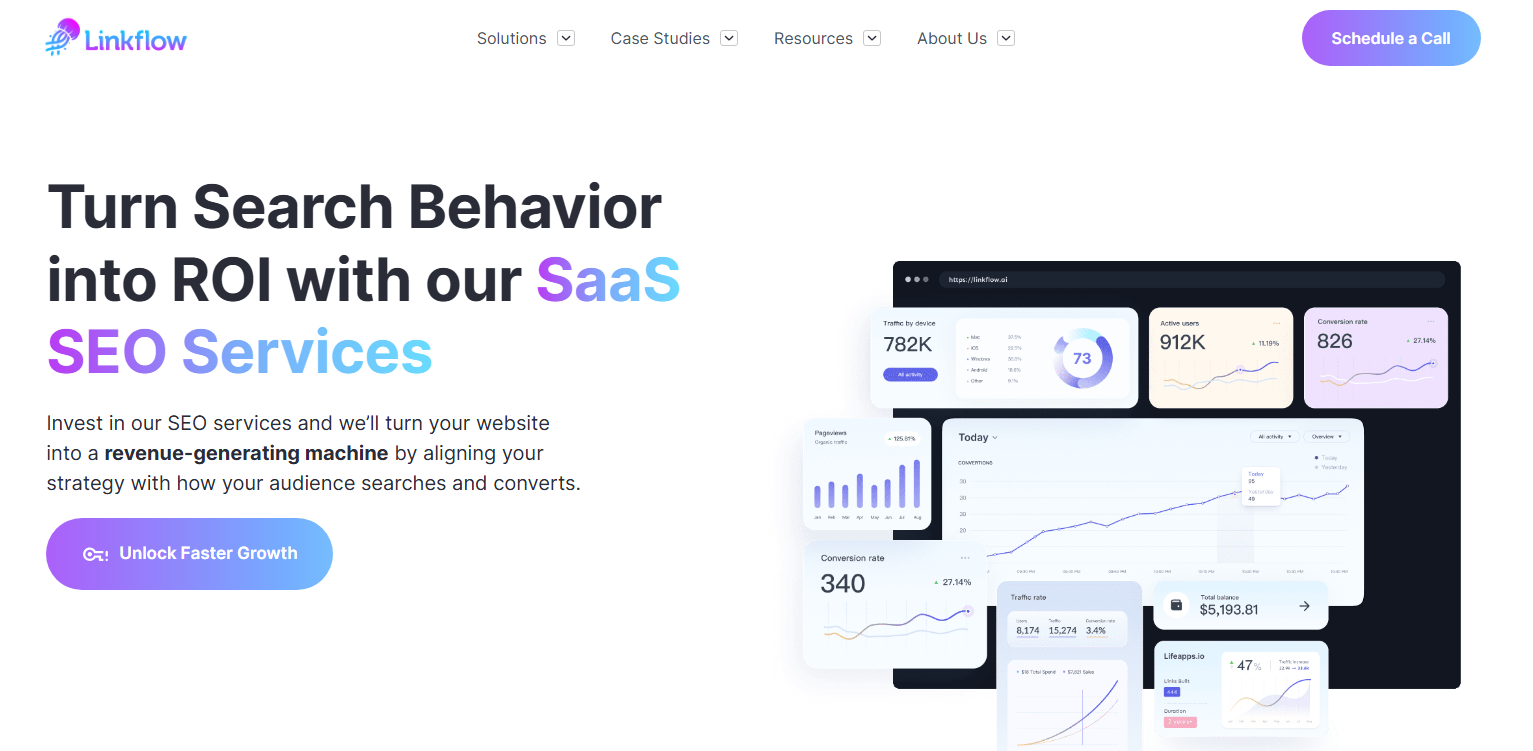 Linkflow SaaS link building agency website page