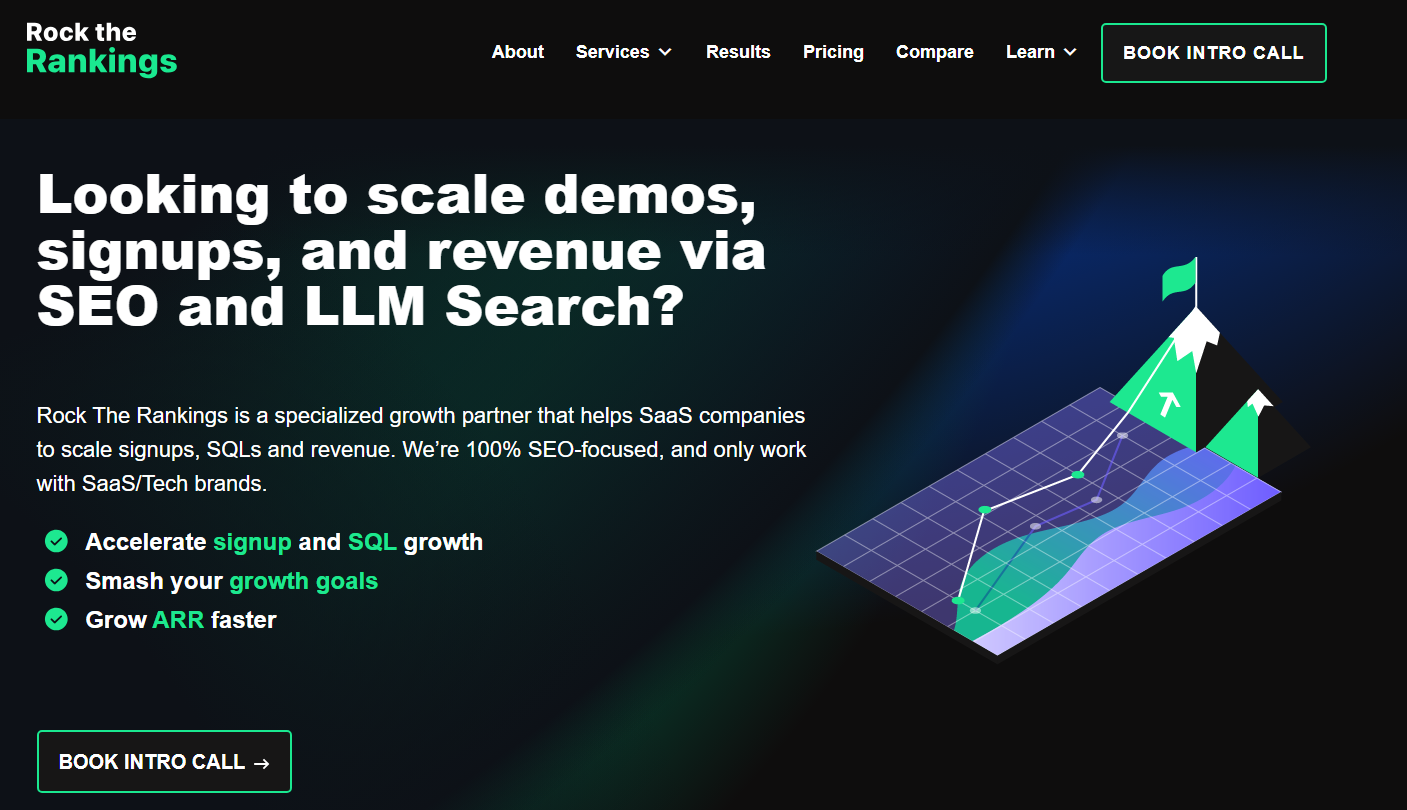 Rock the Rankings SaaS link building agency website page