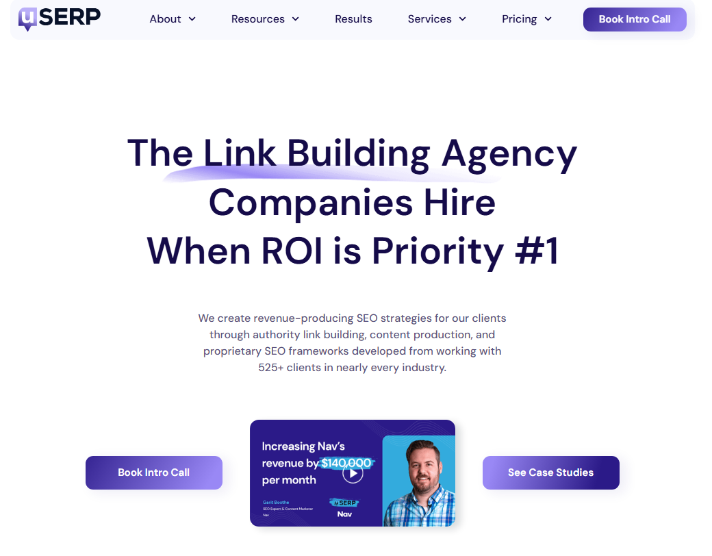 uSERP SaaS link building website page